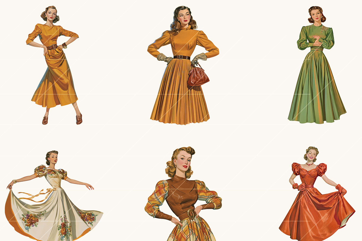 1940s Vintage Ladies Clipart, a Person Illustration by BusyDaydesign (Photo 2 of 9)