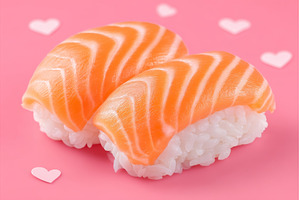 A salmon sushi set, featuring three, a Food & Drink Photo by ZinetroN