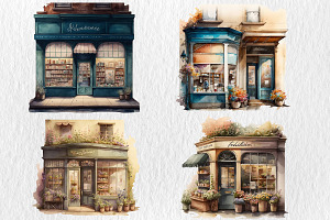 Watercolor Storefronts Clipart