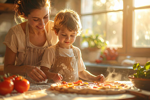 Mother and Child Making Homemade Pizza Together, a Photo by Davizro's Market