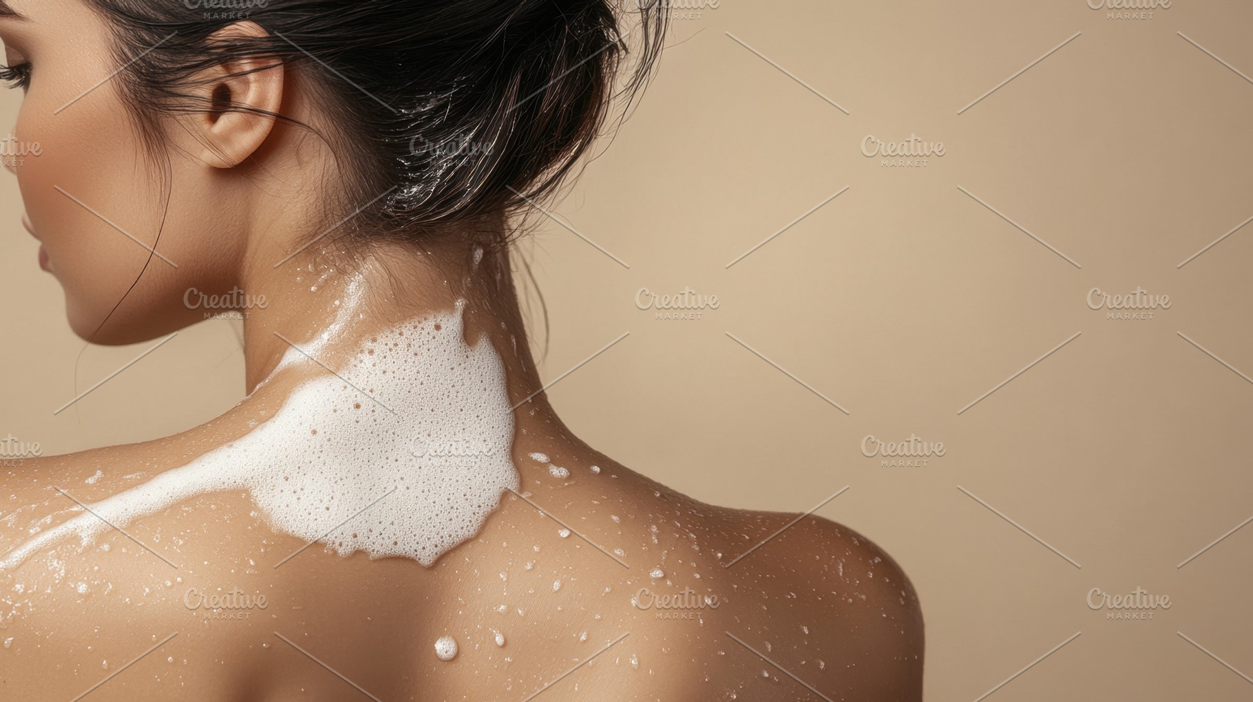 Woman washing her back with soap, a Photo by Beautiful things