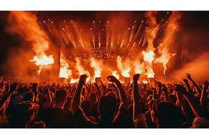 Live rock concert show with fire, a Person Photo by Lermont51