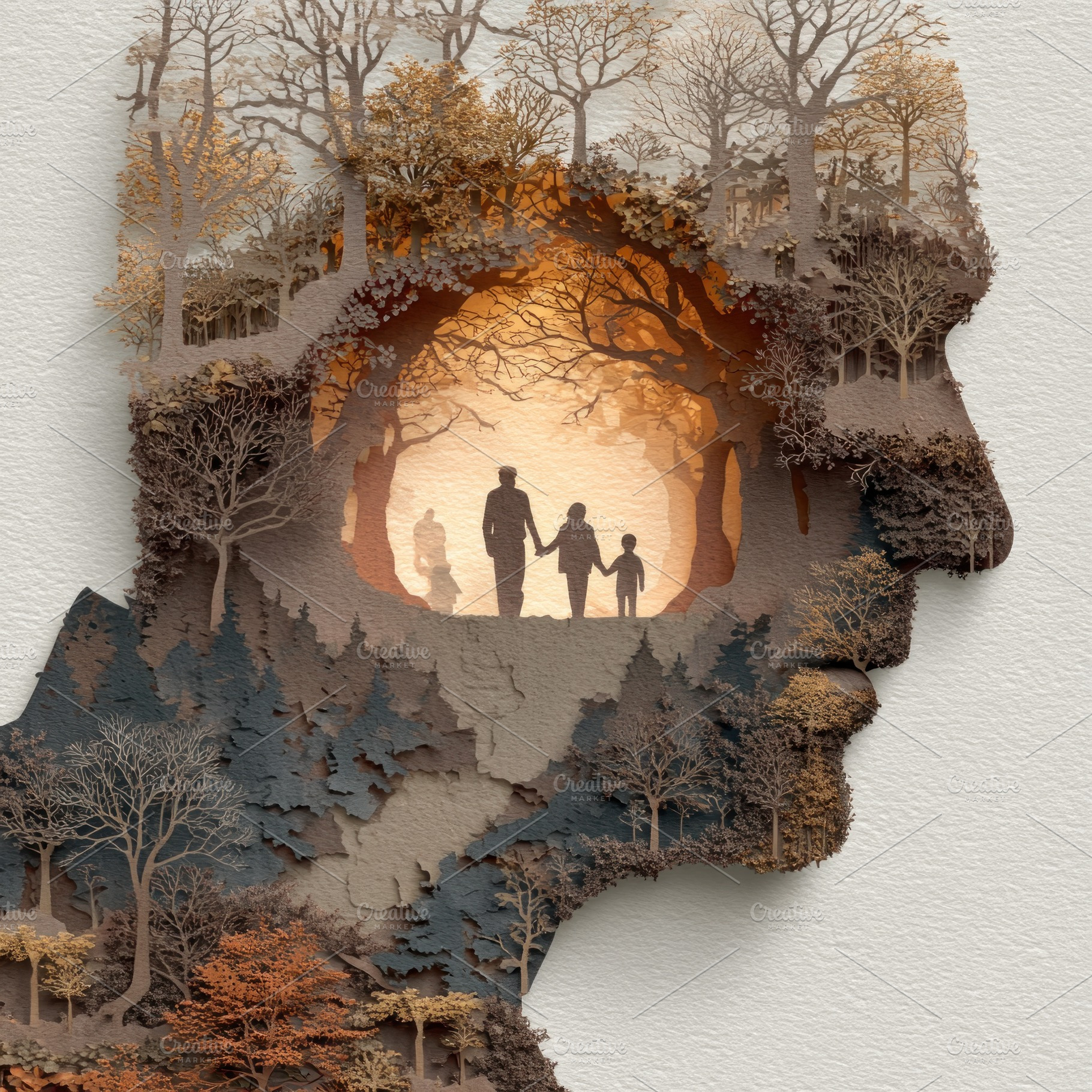 Intricate Paper Cut Illustration of Human Profile with Family Wa, a Food & Drink Photo by José Manuel Gelpi