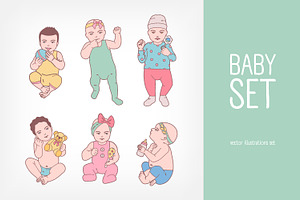 Cute baby, colored & line art set, a Person Illustration by Good Studio