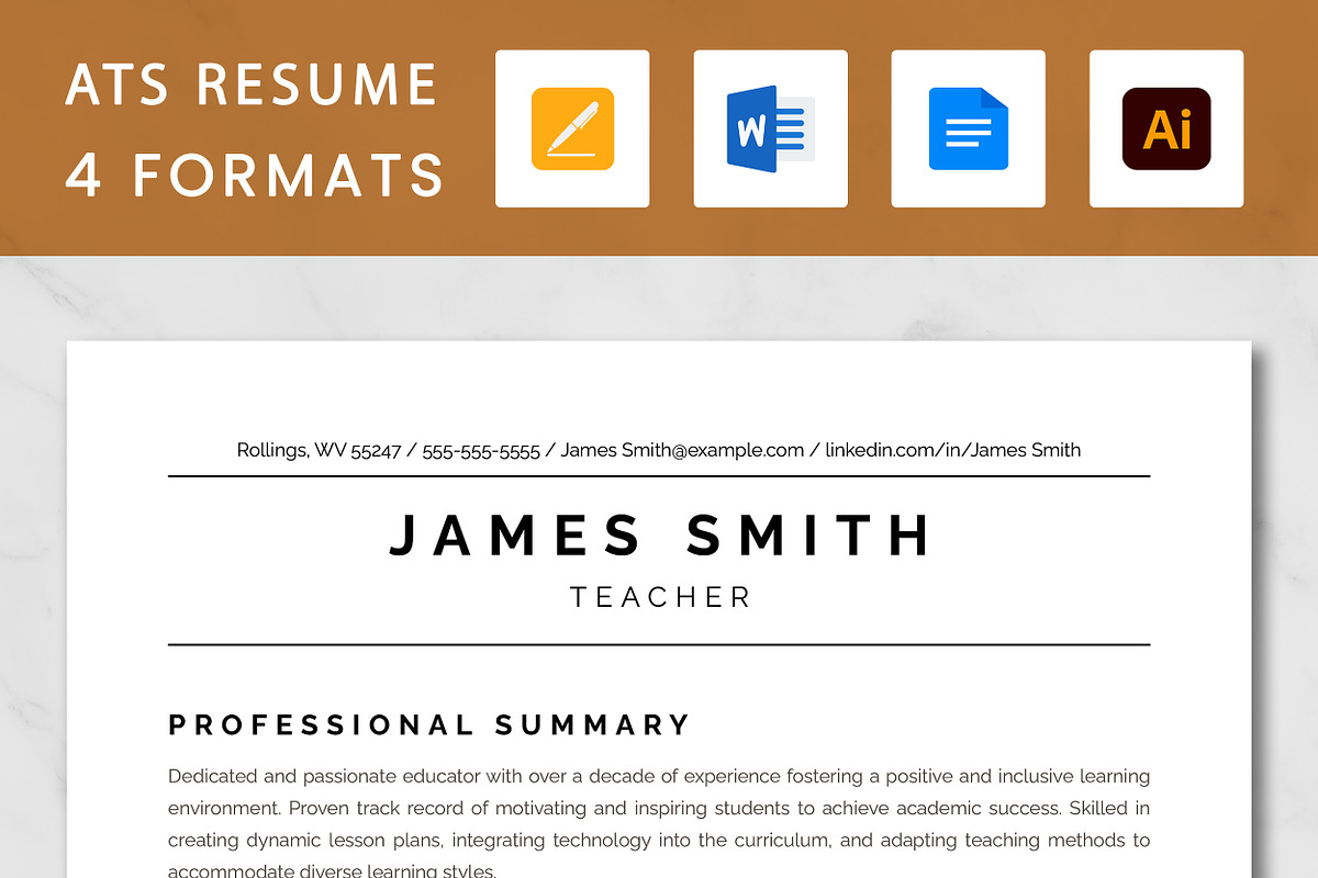 Teacher Resume Template, a Resume Template by ResumeInventor (Photo 1 of 9)