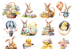 Watercolor Easter Clipart, Bunnies