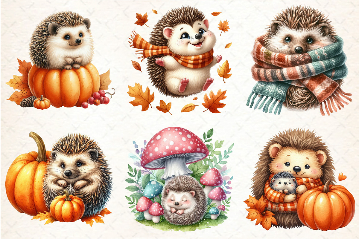 Autumn Cute Hedgehog Sublimation Cli, an Illustration by DreamCafeArt (Photo 3 of 9)