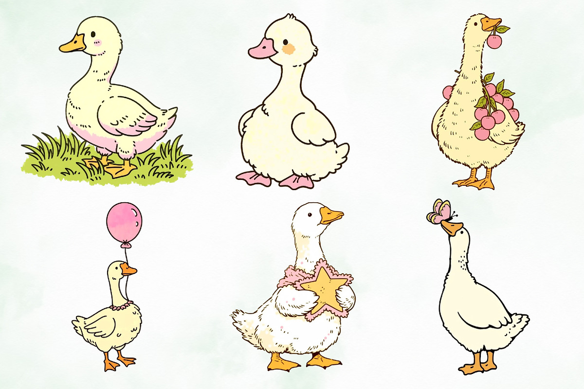 Watercolor Whimsical Cute Goose PNG, an Animal Illustration by Creative Art (Photo 6 of 8)