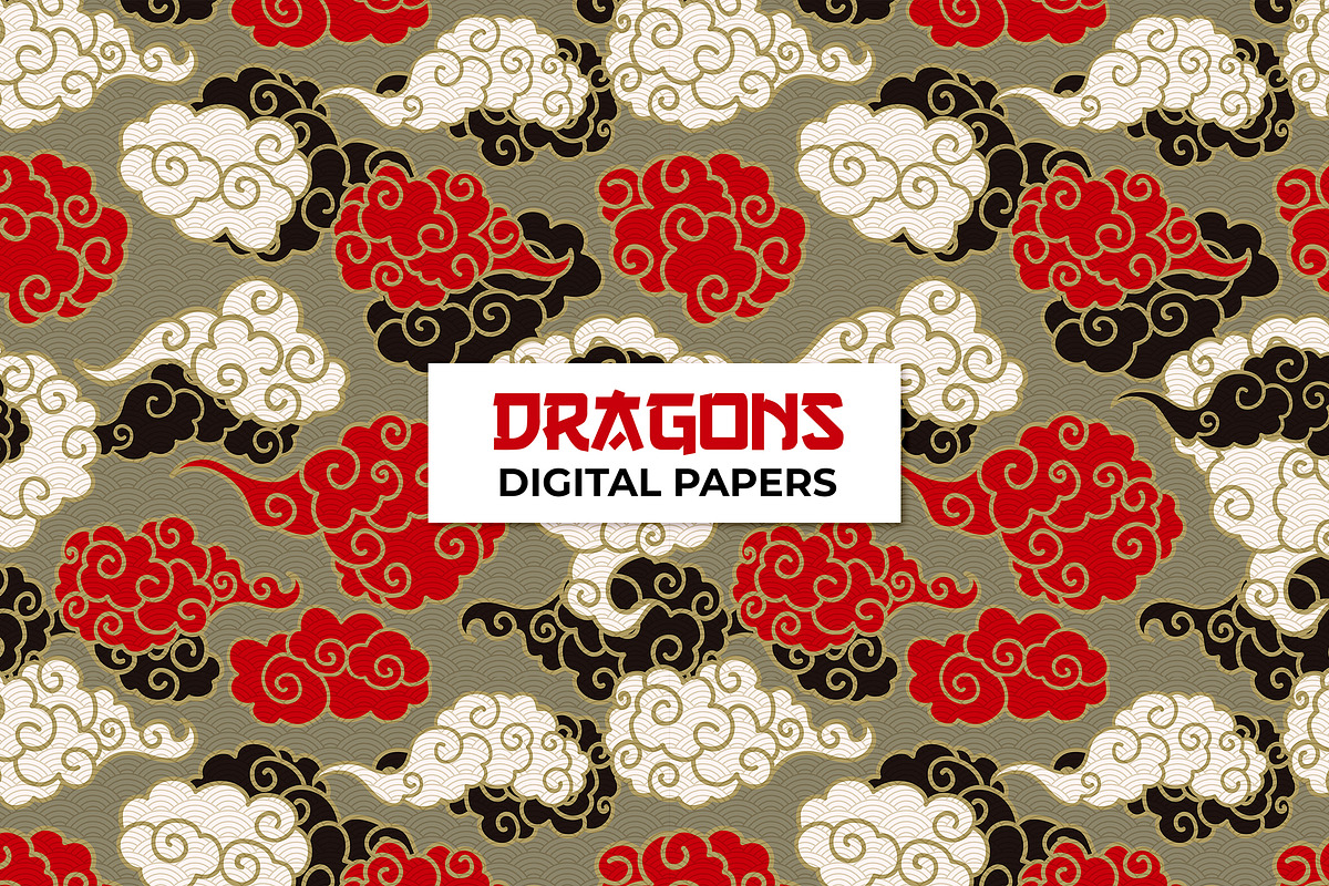 Chinese Dragon Digital Papers, a Pattern Graphic by ilonitta (Photo 3 of 13)