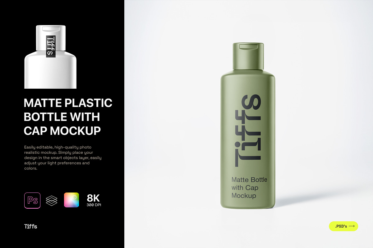 Matte Plastic Bottle Mockup with Cap, a Packaging Mockup by TIFFS (Photo 1 of 3)