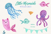 Watercolor Mermaids Clipart, an Animal Illustration by LeMagiqueBoutique (Thumbnail 3 of 6)