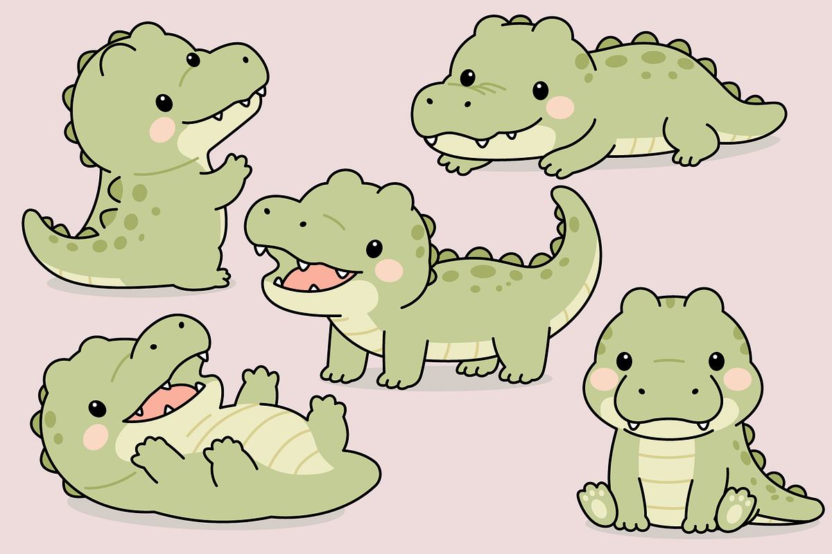 Cute Baby Crocodile Character Set, an Animal Illustration by Artpon Illustration (Photo 3 of 3)