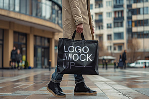 Shopping tote bag logo mockup PSD