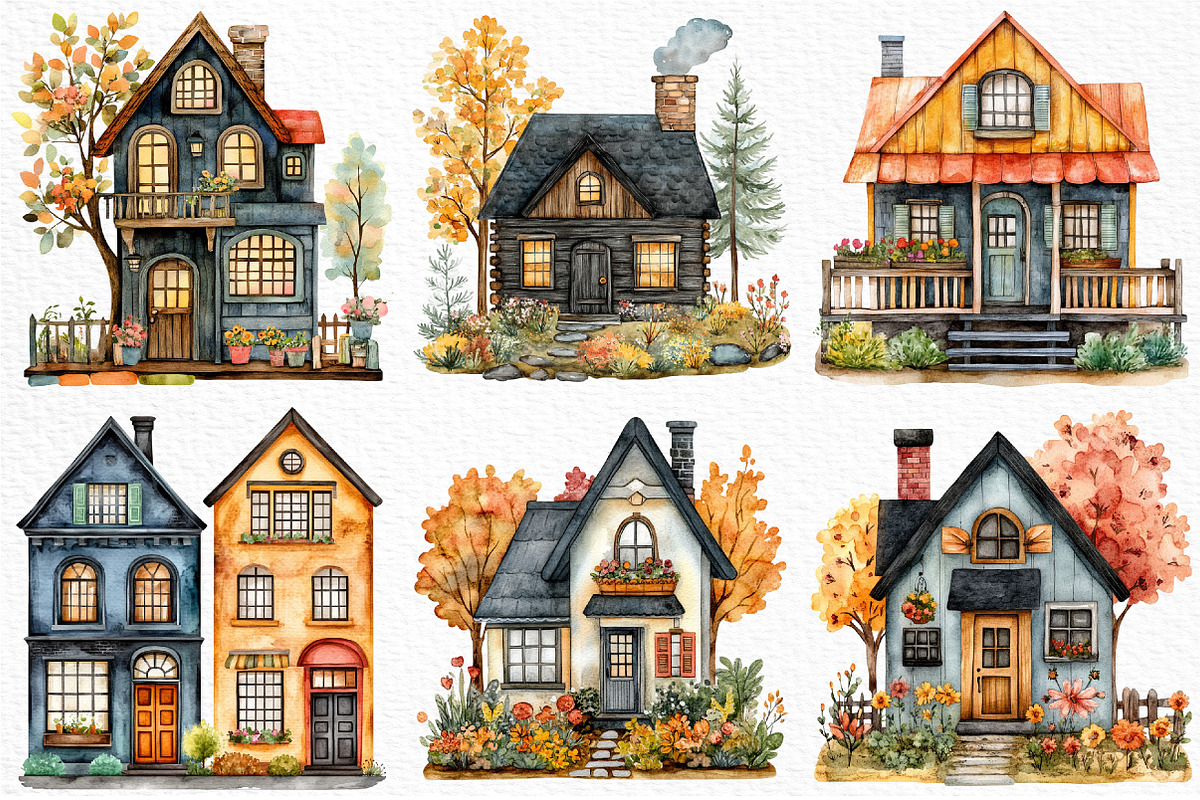 Watercolor Houses Clipart, an Illustration by Craft Nest (Photo 3 of 12)