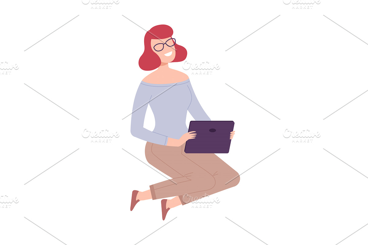 Smiling Woman with Tablet, Girl, a Person Illustration by TopVectors