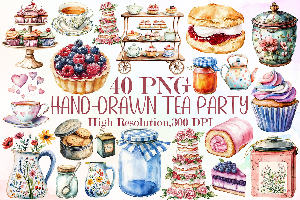 Whimsical Hand-drawn Tea Party Clipa, an Illustration by Sublimation Artist (Photo 1 of 6)