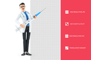 3D Cartoon Doctor Holding Large Syri, a Person Illustration by 3DMask