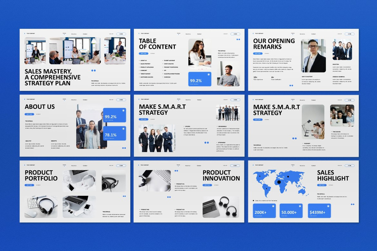 White Blue Sales Strategy Plan PPT, a Presentation Template by graphicook (Photo 3 of 8)