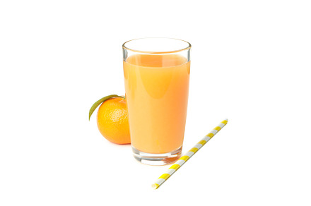 Mandarin juice, mandarin and straw isolated on white background, a Food & Drink Photo by AtlasStudio