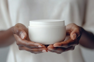 Person holding a white cosmetic jar, a Photo by Pavel_design