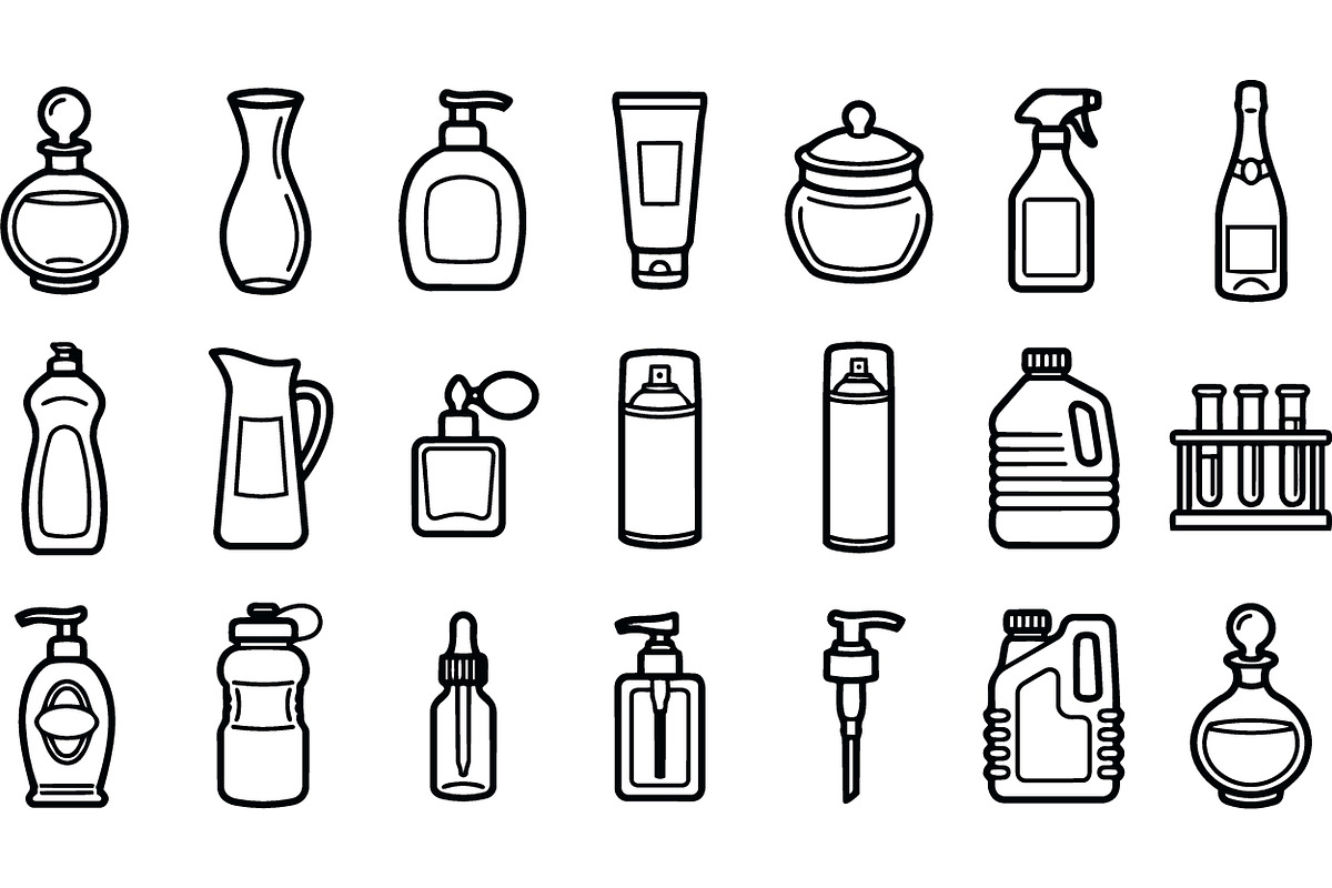 Hand Drawn Cosmetic Bottle Icons, an Illustration by designvectx (Photo 1 of 3)