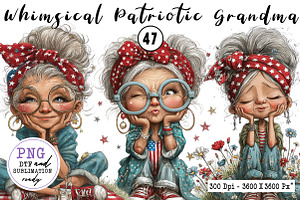 Whimsical Patriotic Grandma Clipart, an Animal Illustration by CreationArt