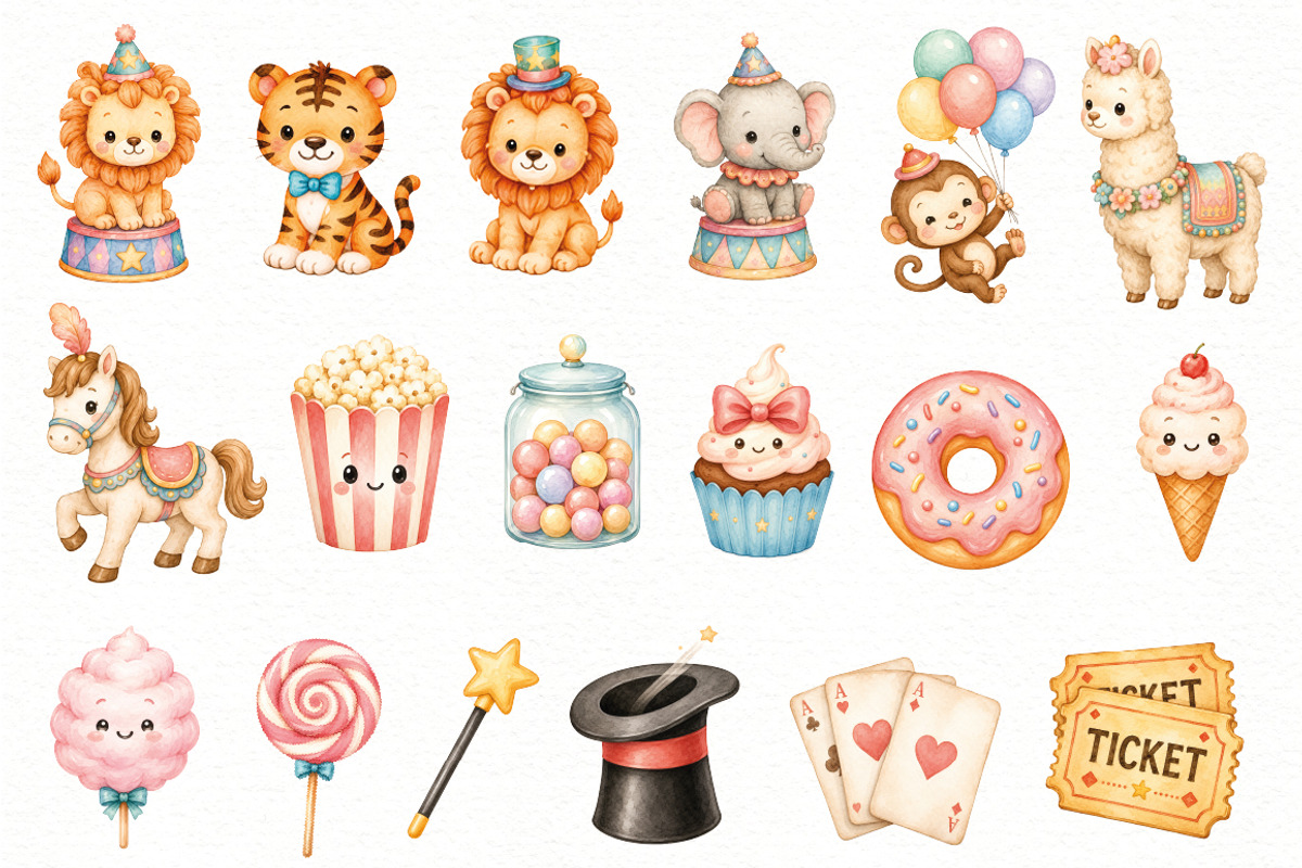 Watercolor Circus Animals Clipart, an Animal Illustration by Villa 11 Estudio (Photo 3 of 6)
