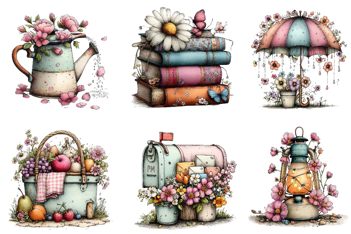 Whimsical Spring Clipart Bundle, an Illustration by Dream Creation (Photo 3 of 7)