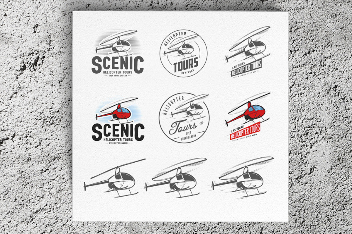 Helicopter labels and emblems, a Transportation Illustration by 1baranov