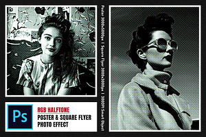 RGB Halftone Square And Poster Photo