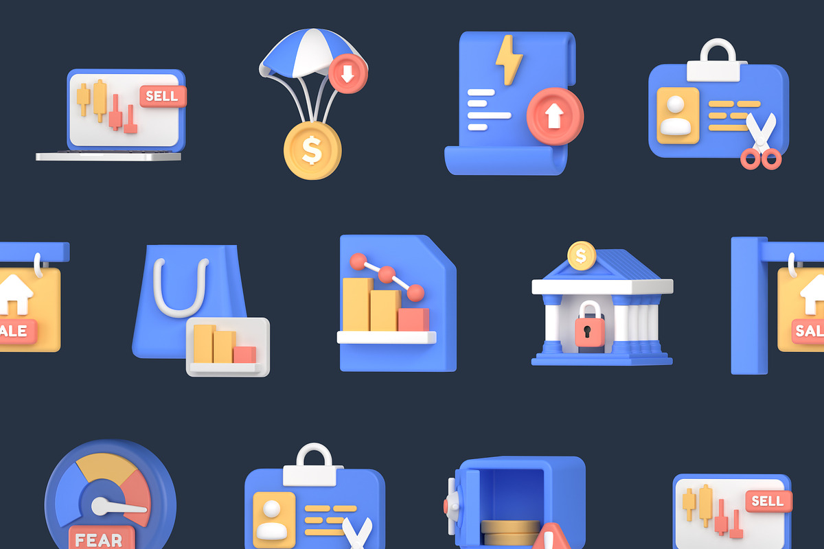 3D Recession Icon Pack, an Object 3D Model by Nate Studios (Photo 8 of 8)