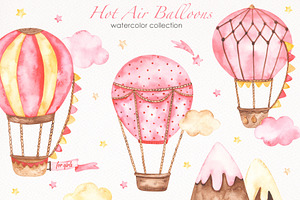 Hot air balloon pink watercolor