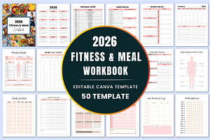 2026 Meal & Fitness Workbook, a Stationery Template by Shumaya