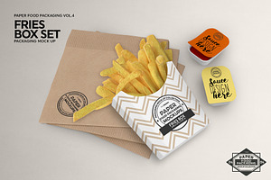 Fries Box Condiments Set Mockup