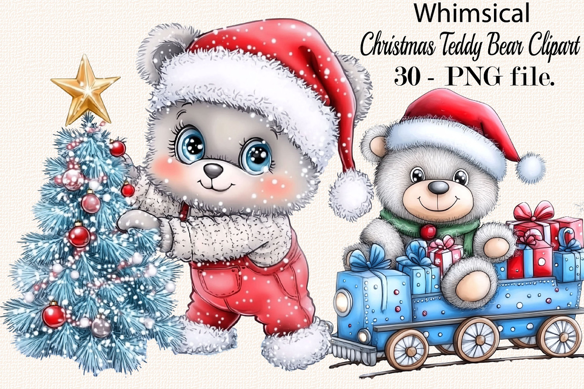 Whimsical Christmas Teddy Bear, a Seasonal Illustration by SVGArt (Photo 1 of 5)