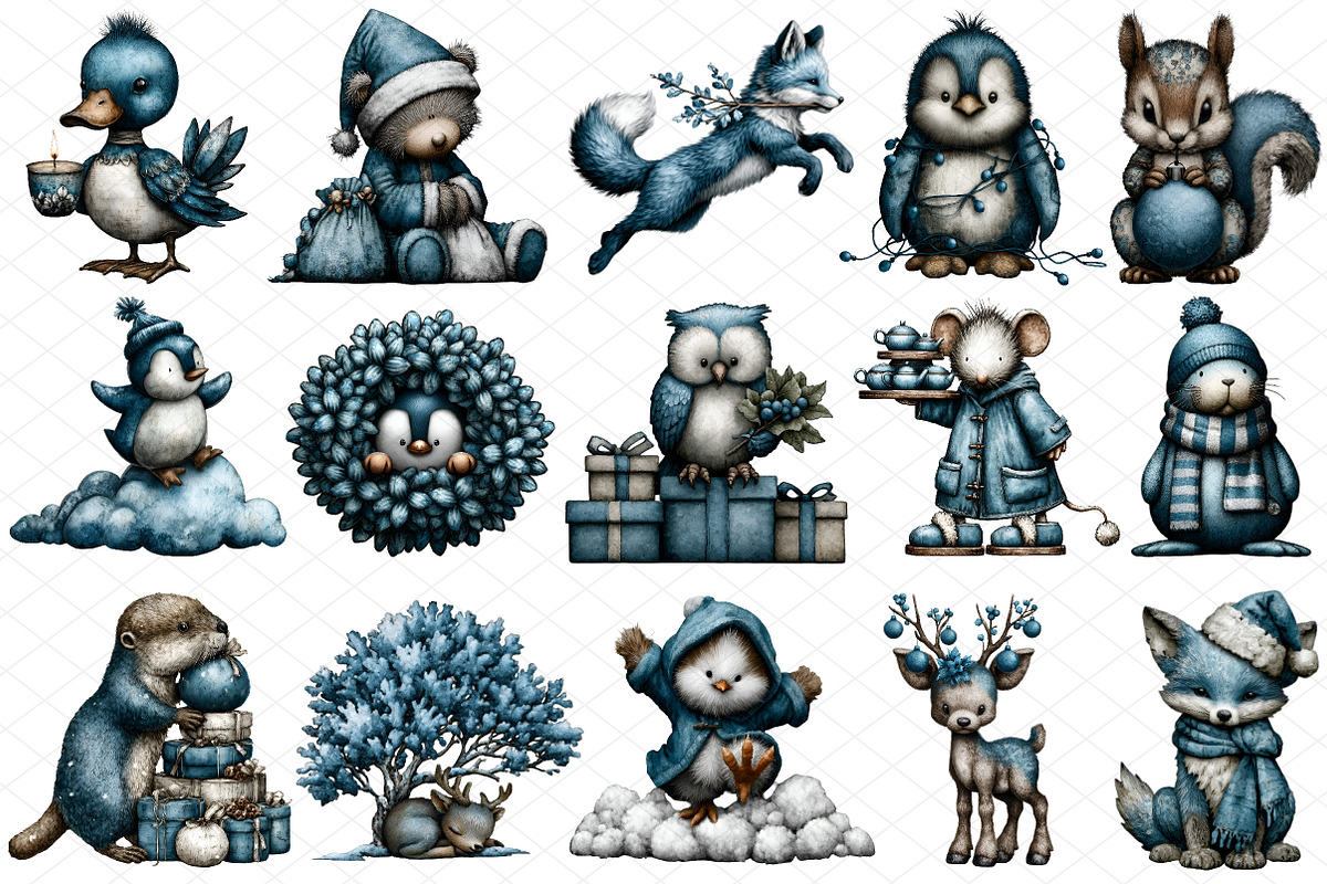 Whimsical Christmas Icy Blue Animals, an Illustration by cherrydesign (Photo 3 of 4)