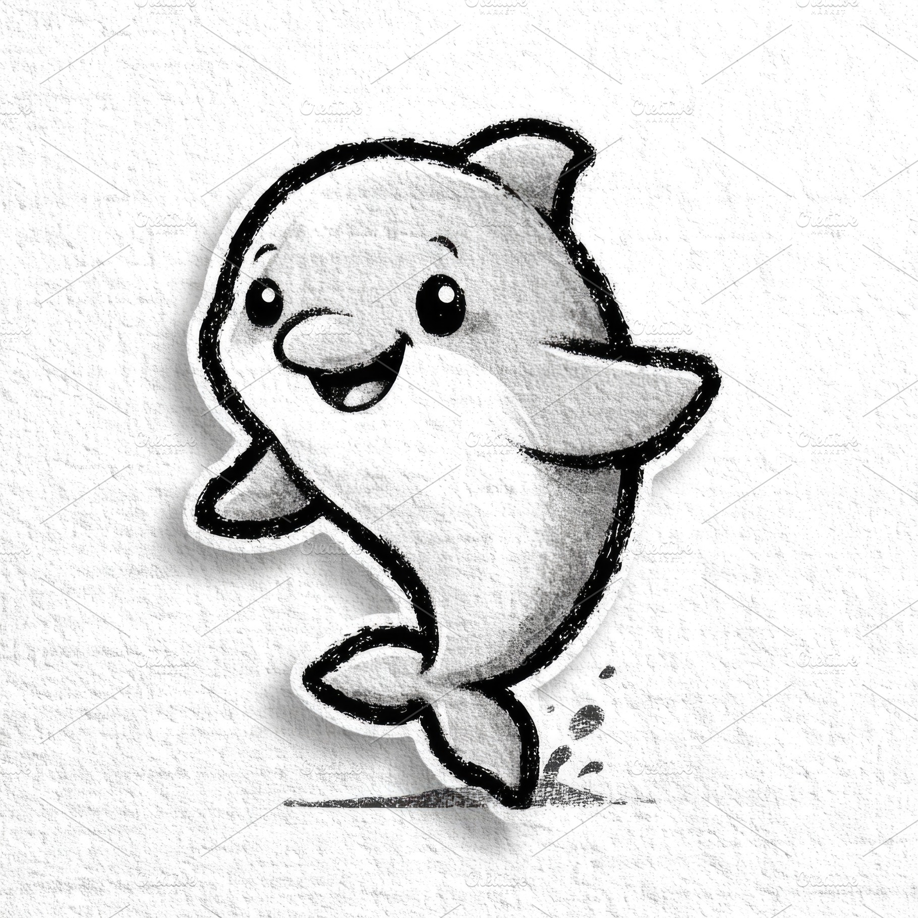 Cute dolphin and whale sticker illustrations in hand drawn carto, an Animal Photo by José Manuel Gelpi