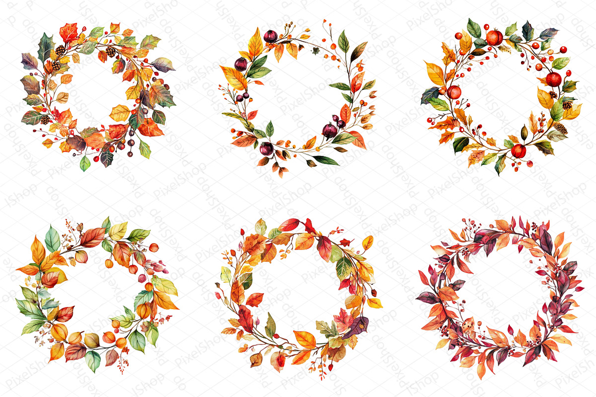 Watercolor Autumn Wreath Clipart, an Illustration by DreamPrint404 (Photo 4 of 5)