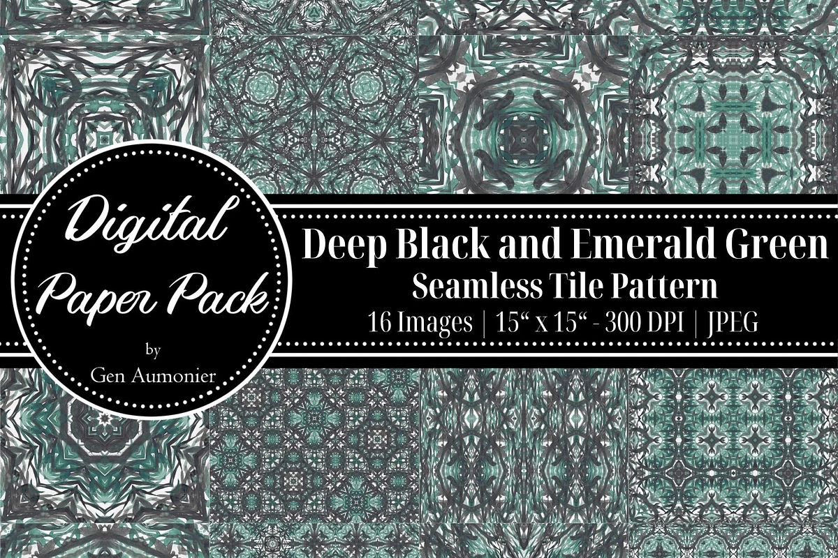 Black & Emerald Watercolor Patterns, a Pattern Graphic by Gen Aumonier (Photo 1 of 7)