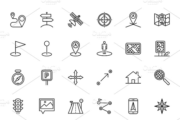 Navigation Line Icon Set.