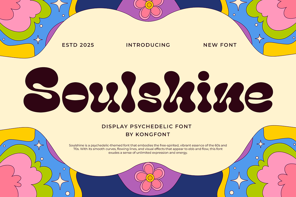 Soulshine - Display Psychedelic Font, a Handwritten Font by overlaytemplates (Photo 1 of 5)