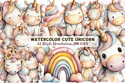 Watercolor Cute Unicorn Clipart, an Illustration by Sublimation Artist (Thumbnail 1 of 7)