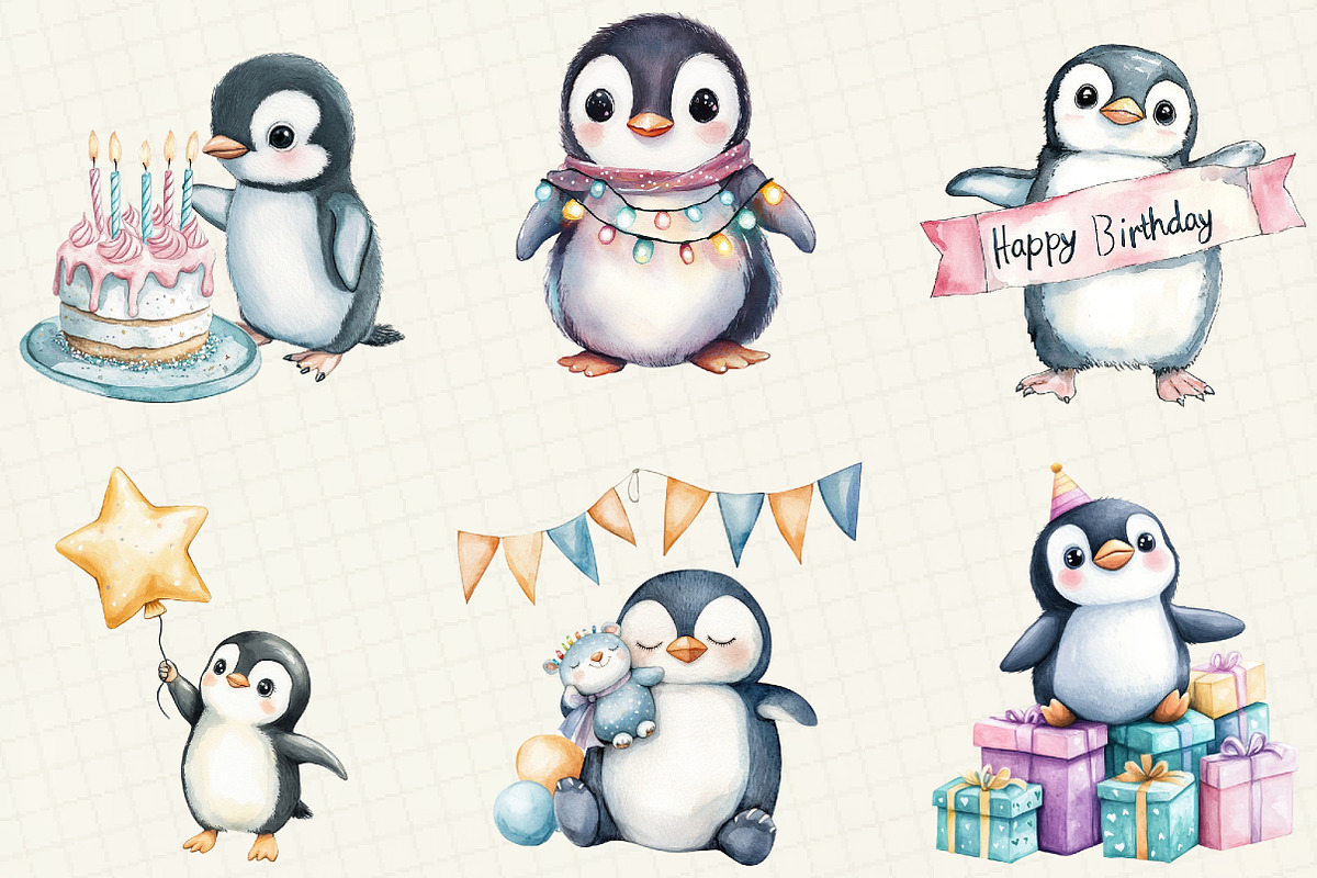 Cute Baby Penguin Birthday Clipart, an Illustration by OK Design (Photo 5 of 5)
