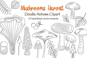 Mushroom Harvest Autumn Doodle Set