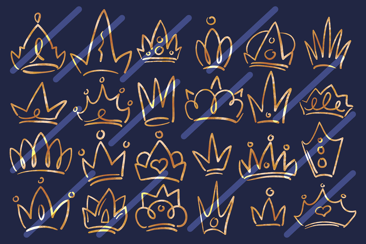 Doodle Crown, Black + Golden Clipart, an Icon by RabbitAndPencil (Photo 3 of 5)
