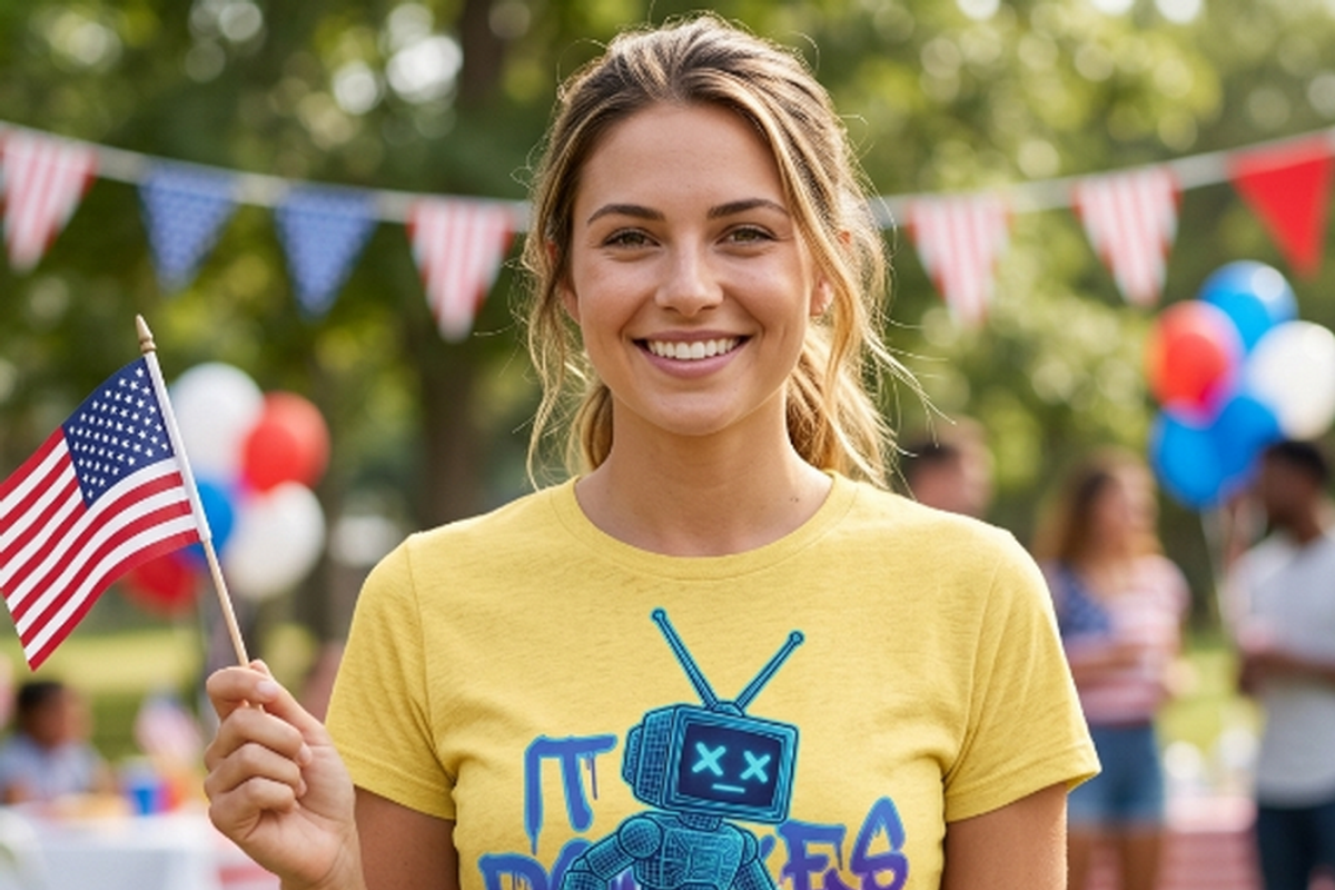 Retro TV Head Robot Walking, a Shirt Mockup by Vector Stall (Photo 5 of 14)