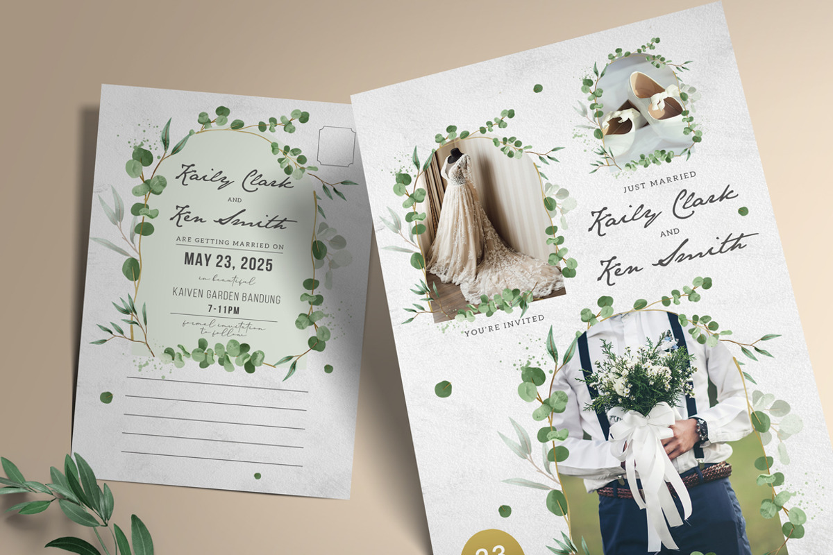 Eucalyptus Collage Wedding Invitatio, an Invitation Template by Aarley Kaiven (Photo 3 of 4)