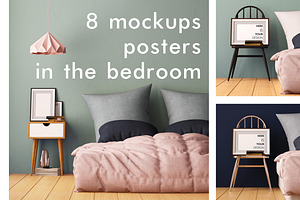 8 mockups posters in the bedroom