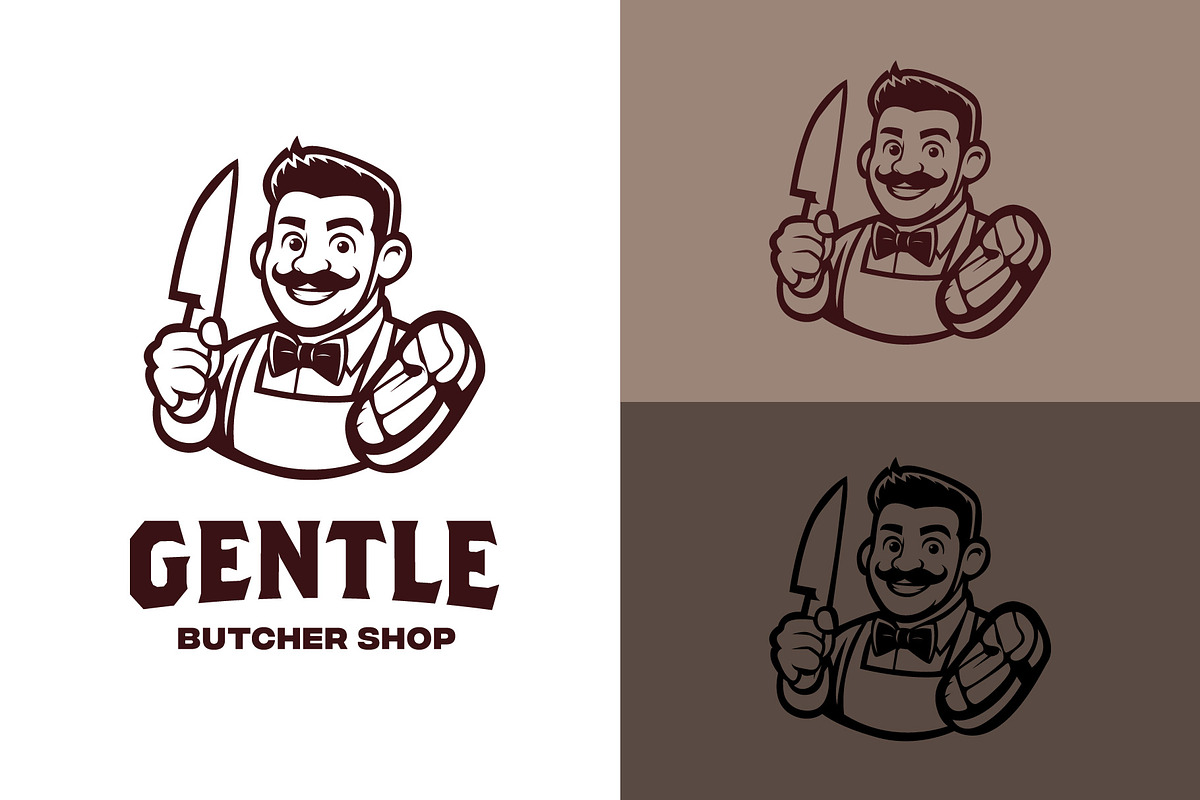 Man Butcher Hold Knife And Beef, a Branding & Logo Template by funpixel