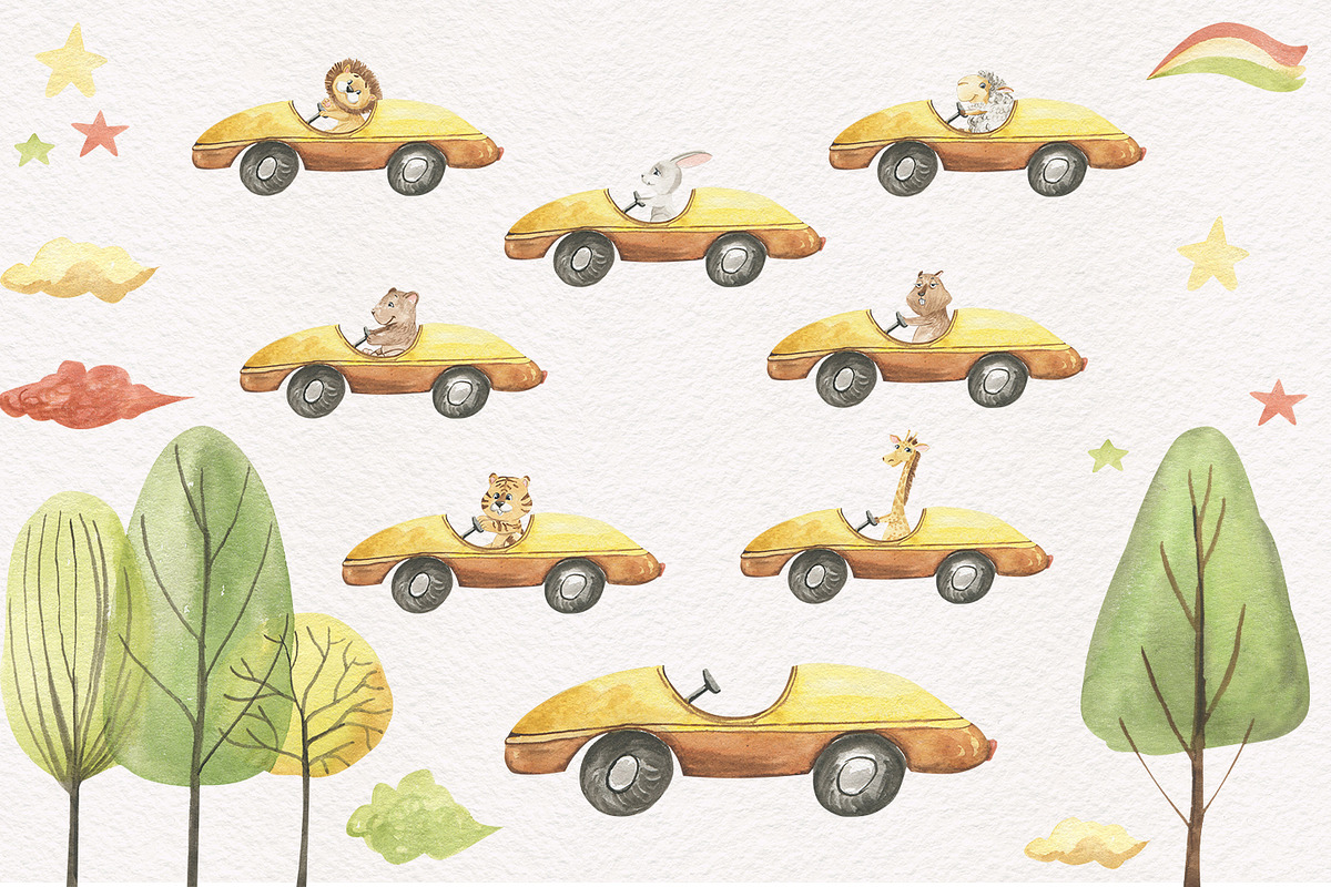 Animals in the car, an Illustration by Love Watercolor Store (Photo 10 of 15)